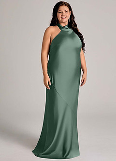 Azazie Velli Bridesmaid Dresses Eucalyptus Mermaid High Neck Stretch Satin Dress image9