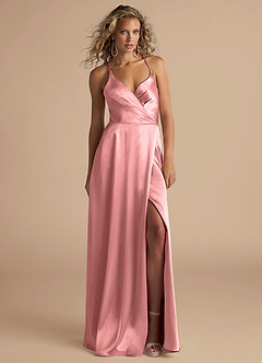 Azazie Davis Bridesmaid Dresses Rosette A-Line Pleated Metallic Satin Dress image2