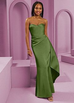 Barbie ♥ Azazie Robes de demoiselle d'honneur Robe Fourreau Convertible en Satin extensible Sans bretelle Genévrier image1