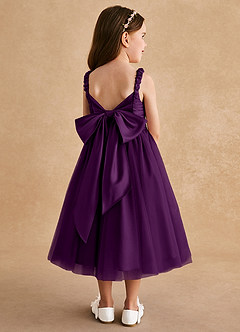 Azazie Gabbie Flower Girl Dresses Grape A-Line Pleated Matte Satin Dress image2