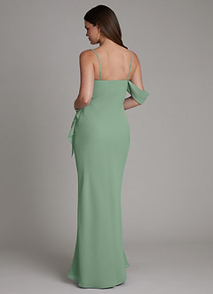 Azazie Yura Vestidos de damas de honor Vestido Matcha de Gasa de Corte Sirena con Hombros descubiertos image3