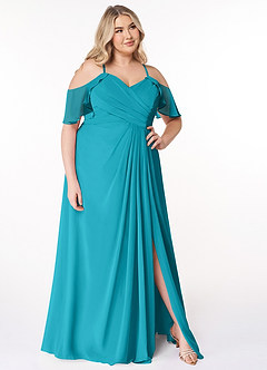 Azazie Dakota Bridesmaid Dresses Jade A-Line V-Neck Pleated Chiffon Dress image9
