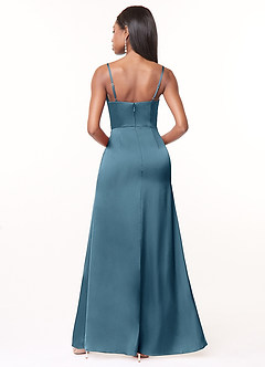 Azazie Maci Bridesmaid Dresses Bermuda A-Line V-Neck Pleated Stretch Satin Dress image2
