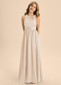 Azazie Jaylah Junior White Alabaster A-Line Pleated Stretch Satin Dress image5