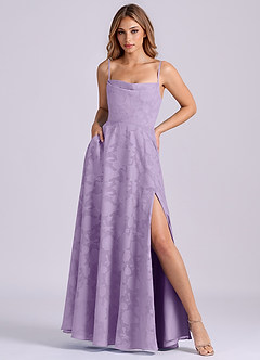 Azazie Elle Final Sale Lilac A-Line Pleated Floral Burnout Dress image3