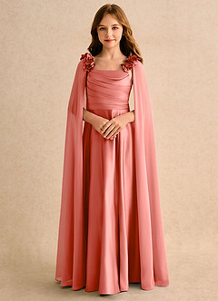 Azazie Rosita Girls Formal Flower Girl Dresses Salmon Pink A-Line Pleated Matte Satin Dress image5