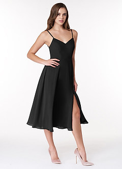 Azazie Clarissa Brautjungfernkleider A-Linie V-Hals Chiffon Kleid Schwarz image3