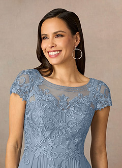 Azazie Lunda Mother of the Bride Dresses Dusty Blue A-Line Lace Chiffon Dress image3