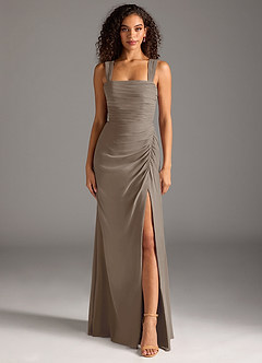 Azazie Jesaphine Bridesmaid Dresses Taupe Sheath Bow Chiffon Dress image5