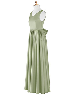 Azazie Hathaway Junior A-Linie Schleifen Stretch-Satin Kleid Staubiger Salbeigrün image8