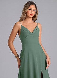 Azazie Sarella Bridesmaid Dresses Eucalyptus A-Line with Pockets Chiffon Dress image5