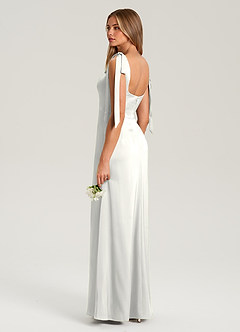 Azazie Frostine Abiti da Damigella Abito A-Line in Raso Elasticizzato Fiocco Bianco image6