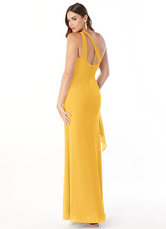 Azazie Maive Bridesmaid Dresses Marigold Sheath Pleated Ruffle Chiffon Dress image4