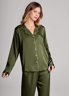 front Long Sleeves and Pants Satin PJ Set