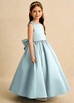 Azazie Daisies Robe Demoiselle D'honneur Fillette Robe Princesse en Mat Satiné Arc Brume image3