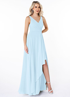 Azazie Calvi Brautjungfernkleider A-Linie Gestreift Chiffon Kleid Himmelblau image3