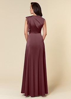 Azazie Narine Abiti per la Madre della Sposa Abito A-Line in Raso Elasticizzato Scollo alto plissettato Sangria image5
