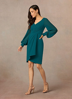 Azazie Karen Mère de la mariée Robes Robe Fourreau en Crêpe Élastique Plissée Paon image2
