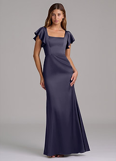 Azazie Elkie 신부 들러리 드레스 인어 스퀘어 네크라인 스트레치 새틴 바닥 길이 드레스 image1