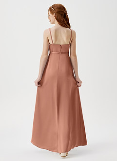 Azazie Kaylee Junior Bronzer A-Line with Belt Stretch Satin Dress image2