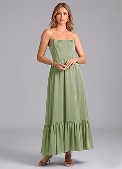 Azazie Leilana Bridesmaid Dresses Dusty Sage A-Line Corset Stretch Satin Dress image1