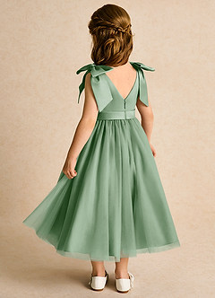 Azazie Serene vestidos de niña de las flores Vestido de Matcha de Satin Mate de Princesa con Lazo image3