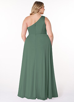 Azazie Brooke Bridesmaid Dresses Eucalyptus A-Line One Shoulder Mesh Dress image7