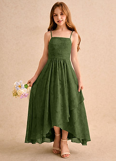 Azazie Twilight Girls Formal Flower Girl Klänningar Klänning A-linje i Blommig Utbrändhet Plisserad image3