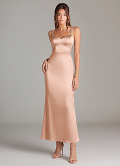 Azazie Denice Brautjungfernkleider Etui Plissee Stretch-Satin Kleid Roségold image3