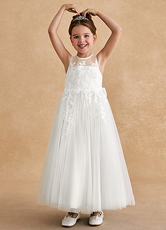Azazie Bitsy Flower Girl Dresses Ivory A-Line Lace Tulle Dress image2
