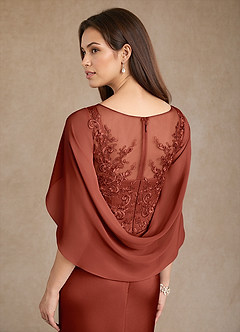 Azazie Hera Mother of the Bride Dresses Terracotta A-Line Lace Stretch Satin Dress image6