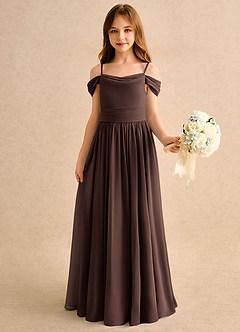 Azazie Shia Girls Formal Flower Girl Dresses Ganache A-Line Off the Shoulder Chiffon Dress image4