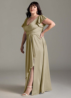 Azazie Omari Bridesmaid Dresses Moss Green A-Line Stretch Satin Dress image12