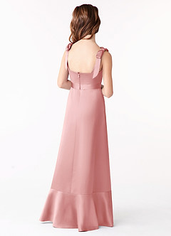 Azazie Barbara Junior Powder Pink A-Line Bow Stretch Satin Dress image3