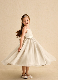 Azazie Patootie Flower Girl Dresses Champagne A-Line Spaghetti Strap Tulle Dress image3