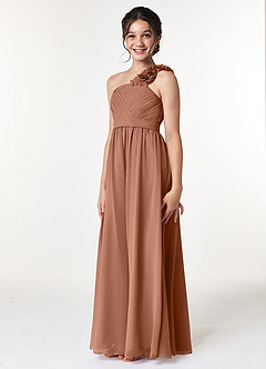 Azazie Flower Junior Robe Trapèze en Mousseline de soie Plissée Bronze image4