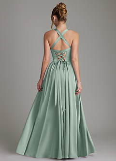 Azazie Francis At-home Try On Dresses Agave A-Line Corset Stretch Satin Dress image2