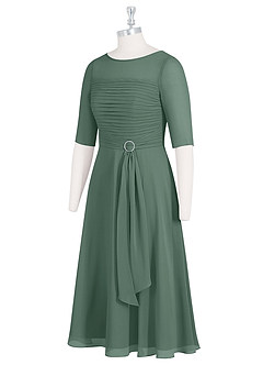 Azazie Naomi Mother of the Bride Dresses Sea Moss A-Line Boatneck Pleated Chiffon Dress image9