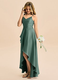 Azazie Eirlys Junior A-Linie Plissee Stretch-Satin Kleid Eukalyptus image3