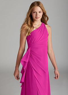 Azazie Maive Junior Fuchsia A-Line Pleated Chiffon Dress image4