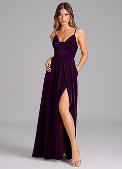 Azazie Sarella Bridesmaid Dresses Grape A-Line Pleated Velvet Dress image3