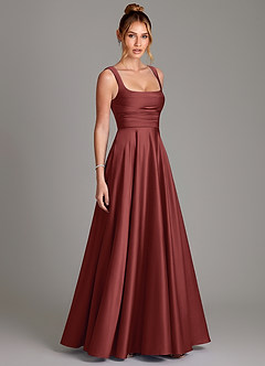 Azazie Azaria Robes de demoiselle d'honneur Robe Trapèze en Satin extensible Corset Terracotta image4
