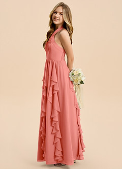 Azazie Daisy Junior Salmon Pink A-Line Chiffon Dress image5