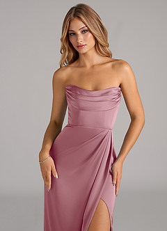 Azazie Johana Bridesmaid Dresses Vintage Mauve Mermaid Off the Shoulder Stretch Satin Convertible Dress image2