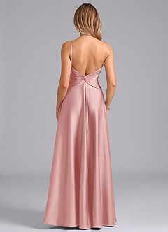 Azazie Elita Robes de demoiselle d'honneur Robe Trapèze en Satin extensible Plissée Rose Poudré image5