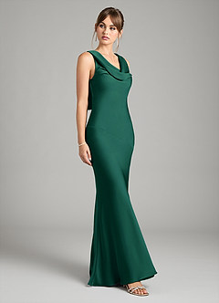 Azazie Rylina Bridesmaid Dresses Emerald Mermaid Stretch Satin Dress image5