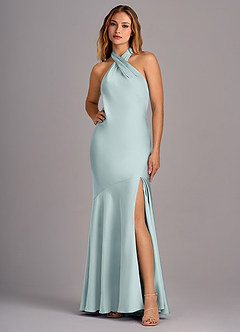 Azazie Lorena Bridesmaid Dresses Mist Mermaid Pleated Stretch Satin Dress image1