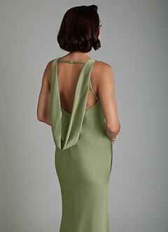 Azazie Dariah Vestidos de damas de honor Vestido Salvia De Jardín de Satén Elástico de Corte Sirena con Abertura lateral image4