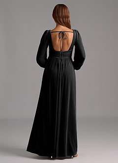 Azazie Norah Bridesmaid Dresses Black A-Line Long Sleeve Velvet Dress image2