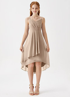 Azazie Mariam Junior Linia A Pofałdowany Szyfon Asymetryczny Młodsza druhna Sukienka image4